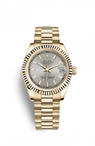 Rolex Datejust 31 Yellow Gold Fluted President Silver