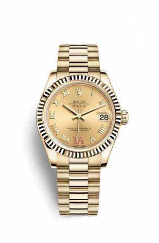 Rolex Datejust 31 Yellow Gold Fluted President Champagne Roman