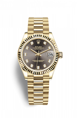 Rolex Datejust 31 Yellow Gold Fluted Grey - Diamond President