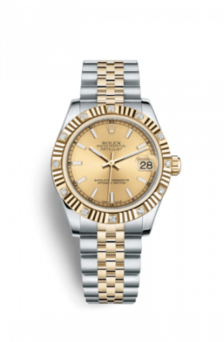 Rolex Datejust 31 Rolesor Yellow Fluted Diamond Jubilee Champagne