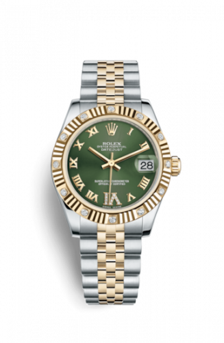 Rolex Datejust 31 Rolesor Fluted Diamond Jubilee Olive Roman