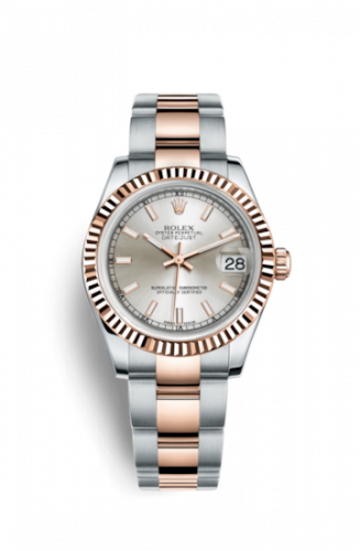 Rolex Datejust 31 Rolesor Everose Fluted Oyster Silver