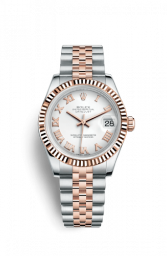 Rolex Datejust 31 Rolesor Everose Fluted Jubilee White Roman