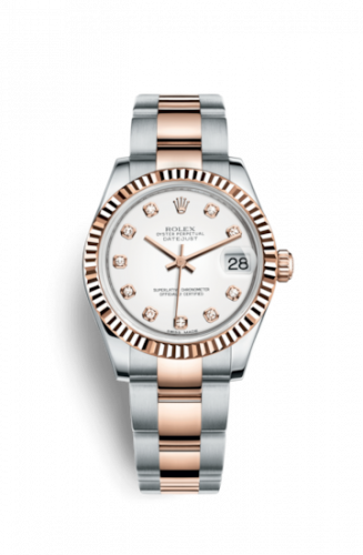Rolex Datejust 31 Rolesor Everose Fluted Oyster White Diamond