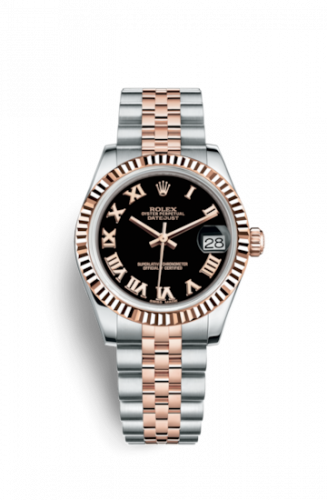Rolex Datejust 31 Rolesor Everose Fluted Jubilee Black Roman