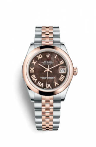 Rolex Datejust 31 Rolesor Everose Domed Jubilee Black MOP Roman