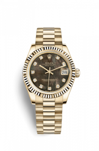Rolex Datejust 31 Yellow Gold Fluted President Black MOP
