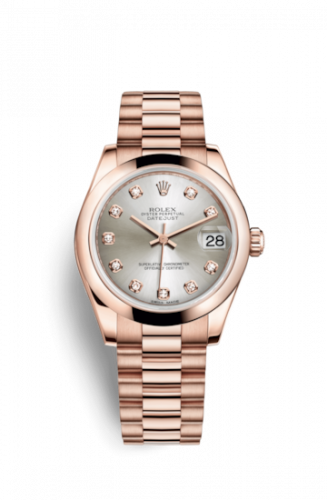 Rolex Datejust 31 Everose Domed President Silver Diamond