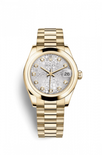 Rolex Datejust 31 Yellow Gold Domed President Silver Computer