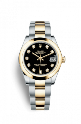 Rolex Datejust 31 Rolesor Yellow Domed Oyster Black Diamond