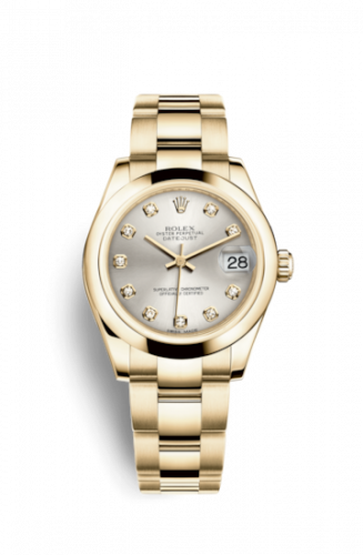 Rolex Datejust 31 Yellow Gold Domed Oyster Silver Diamonds