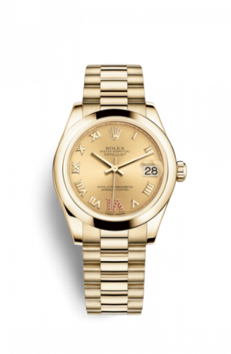 Rolex Datejust 31 Yellow Gold Domed President Champagne Roman