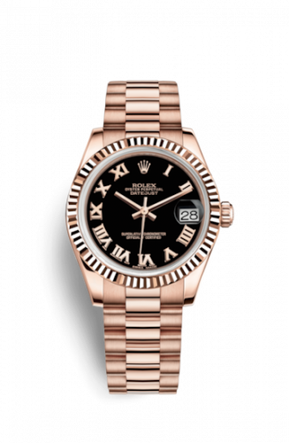 Rolex Datejust 31 Everose Fluted President Black Roman