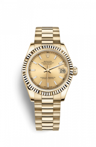 Rolex Datejust 31 Yellow Gold Fluted President Champagne