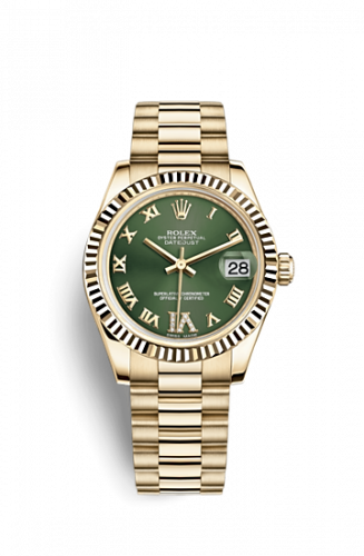 Rolex Datejust 31 Yellow Gold Fluted President Olive Roman