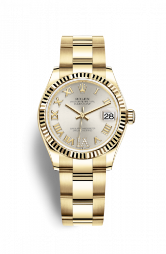 Rolex Datejust 31 Yellow Gold Fluted Silver - Roman Oyster