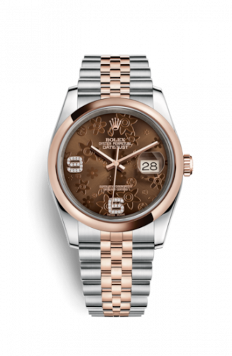 Rolex Datejust 36 Rolesor Everose Domed Jubilee Chocolate Floral