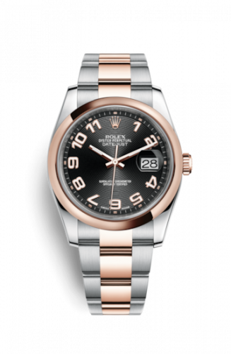 Rolex Datejust 36 Rolesor Everose Domed Oyster Black Arabic