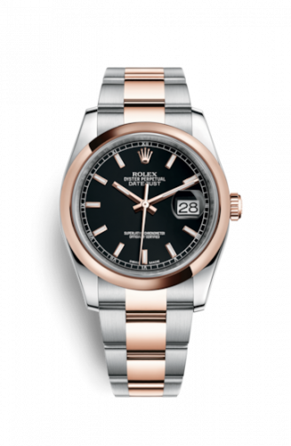 Rolex Datejust 36 Rolesor Everose Domed Oyster Black