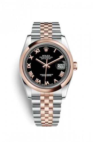 Rolex Datejust 36 Rolesor Everose Domed Jubilee Black Roman
