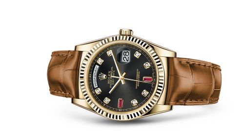 Rolex Day-Date 36 Yellow Gold Strap Black Diamond Rubies