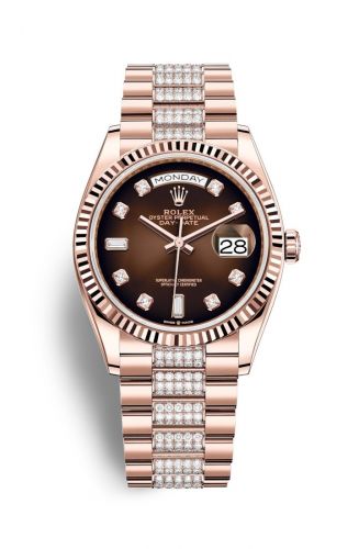 Rolex Day-Date 36 Everose Gold Fluted Brown Ombré-Diamond President-Diamond