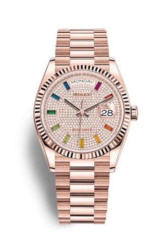 Rolex Day-Date 36 Everose Gold Fluted Paved-Rainbow President