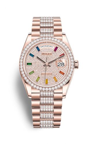 Rolex Day-Date 36 Everose Gold Diamond Paved-Rainbow President-Diamond