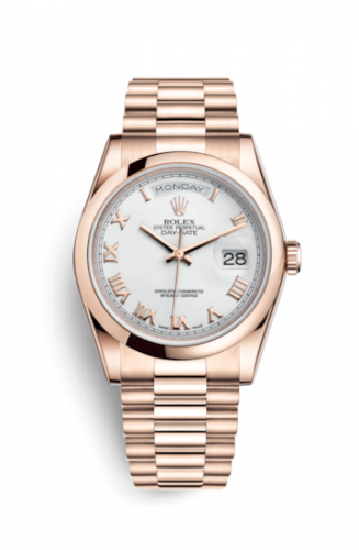 Rolex Day-Date 36 Everose Domed President White Roman