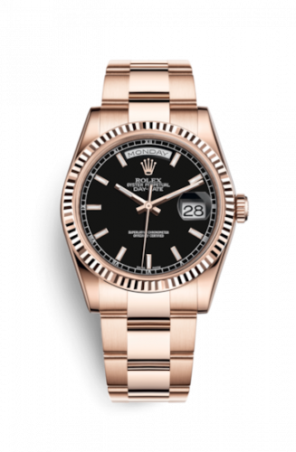 Rolex Day-Date 36 Everose Fluted Oyster Black
