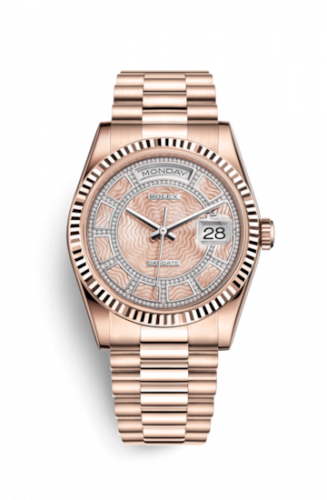 Rolex Day-Date 36 Everose Fluted President Pink MOP Carousel