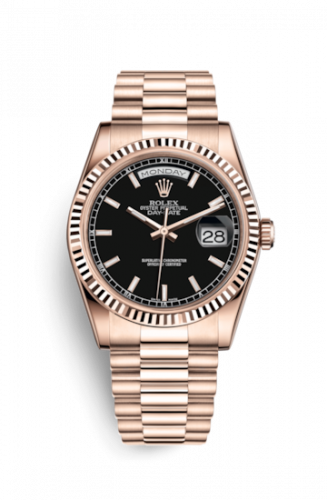 Rolex Day-Date 36 Everose Fluted President Black