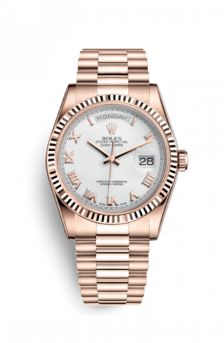 Rolex Day-Date 36 Everose Fluted President White Roman