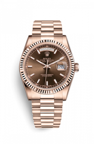 Rolex Day-Date 36 Everose Fluted President Chocolate
