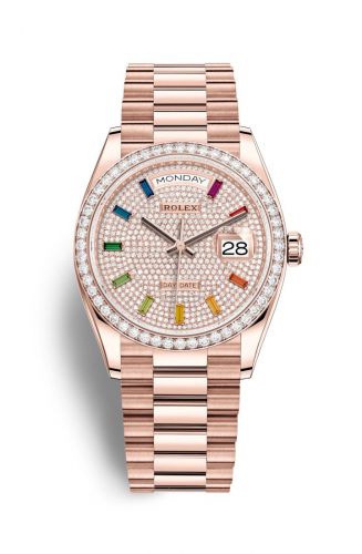 Rolex Day-Date 36 Everose Gold Diamond Paved-Rainbow President
