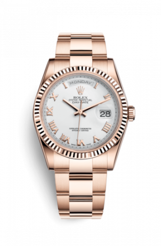 Rolex Day-Date 36 Everose Fluted Oyster White Roman