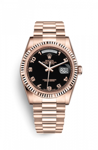 Rolex Day-Date 36 Everose Fluted President Black Arabic