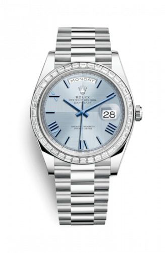 Rolex Day-Date 40 Platinum Baguette Ice Blue Quadrant
