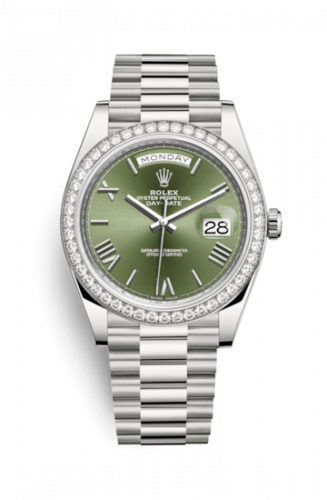 Rolex Day-Date 40 White Gold Diamond Green Roman