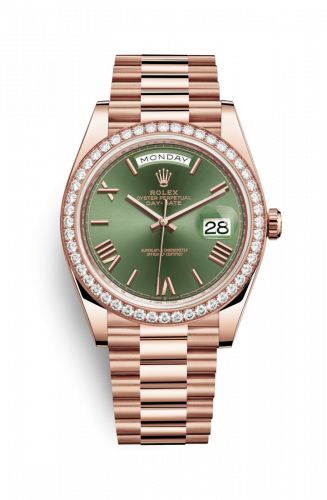 Rolex Day-Date 40 Everose Diamond Green - Roman