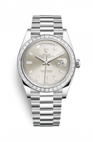 Rolex Day-Date 40 Platinum Baguette Silver Baguette