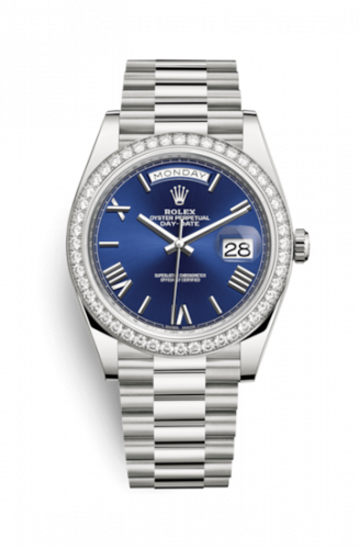 Rolex Day-Date 40 White Gold Diamond Blue Roman