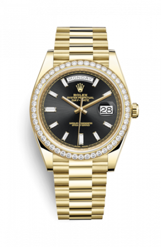Rolex Day-Date 40 Yellow Gold Diamond Black Baguette
