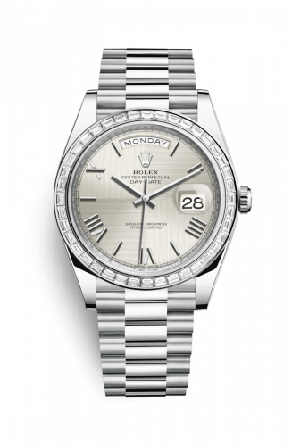 Rolex Day-Date 40 Platinum Baguette Silver Quadrant