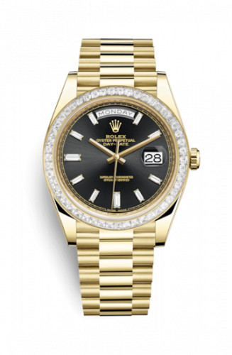 Rolex Day-Date 40 Yellow Gold Baguette Black Diamonds