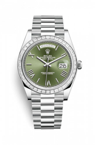 Rolex Day-Date 40 Platinum Baguette Green Roman
