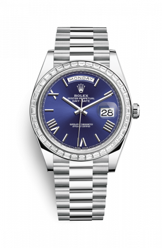 Rolex Day-Date 40 Platinum Baguette Blue Roman