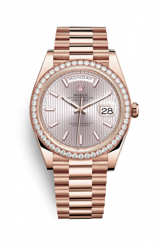 Rolex Day-Date 40 Everose Diamond Sundust - Stripe Motif
