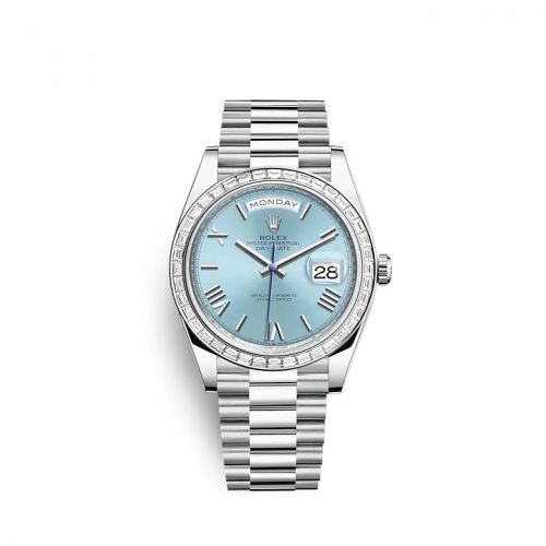 Rolex Day-Date 40 Platinum Baguette Ice Blue - Roman