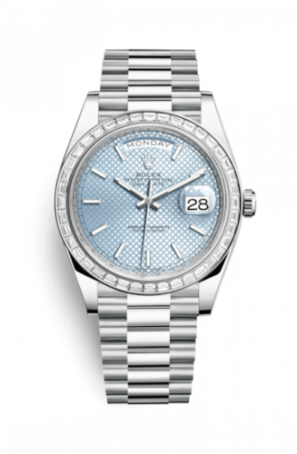 Rolex Day-Date 40 Platinum Baguette Ice Blue Diagonal